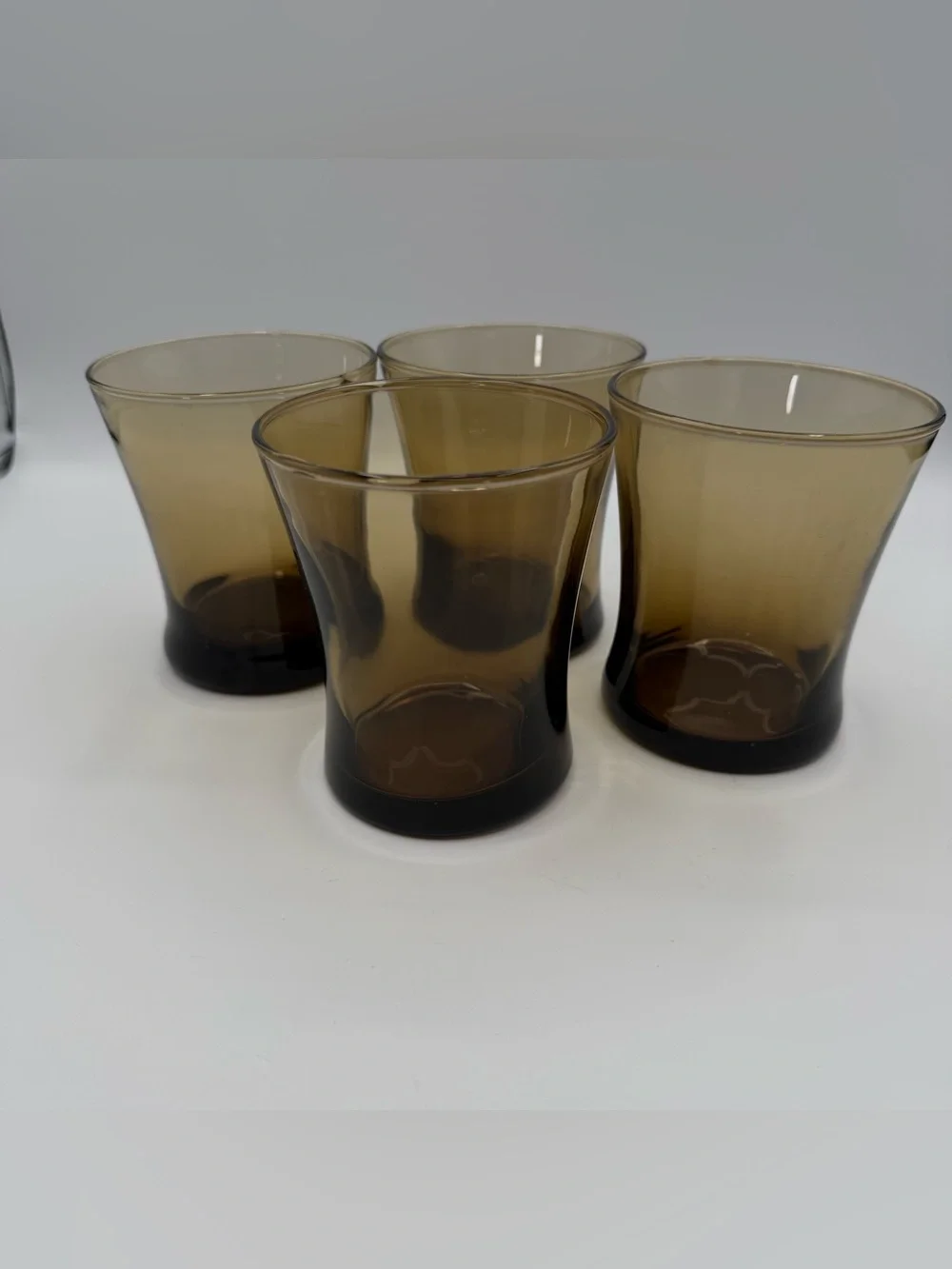 Vintage Smokey Amber Brown Glass Tumblers 10 oz Juice Rocks Glasses. Set of 4
